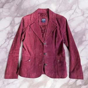 Vintage 90s B.U.M. Equipment Cranberry Red Suede Leather Blazer Size S